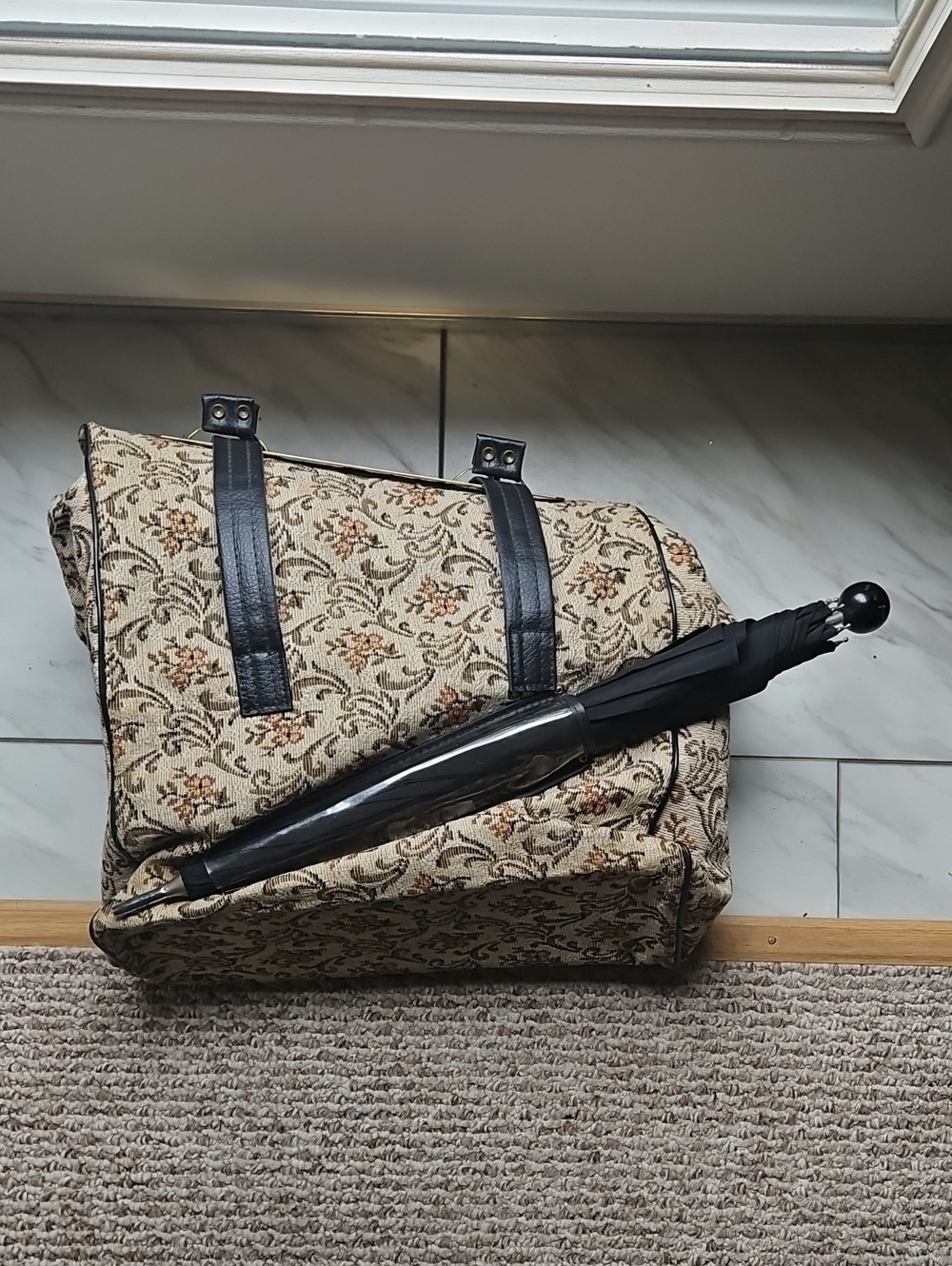 Classic Floral Canvas Weekender Bag in Beige